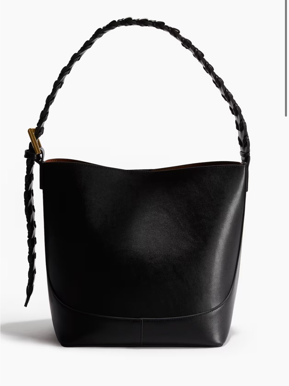 H&M Black Braided-Handle Leather Hobo Bag